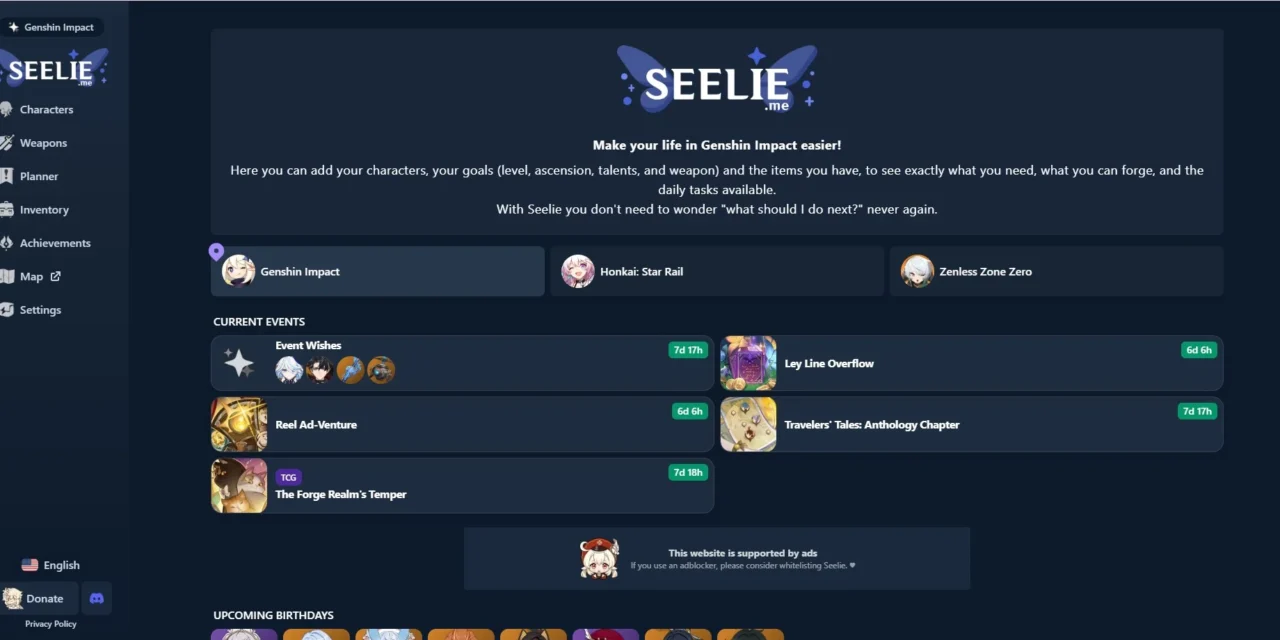 SEELIE.me Guide: The Best Genshin Impact Planner for Character & Resource Management