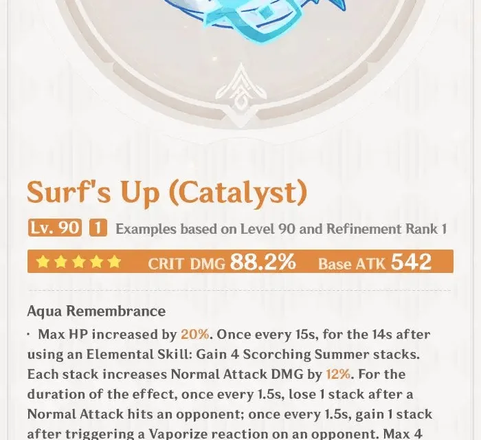 Surf’s Up Genshin Impact Guide: Best Builds, Stats, How to Get, and Why It’s a Top 5-Star Catalyst